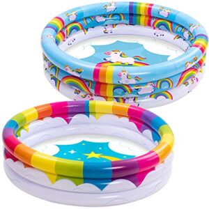 joyin inflatable kiddie pool, 2 pack 47'' rainbow unicorn baby swimming pool 3 ring swim pool for kids, water pool for seasonal merriment for ages 3+