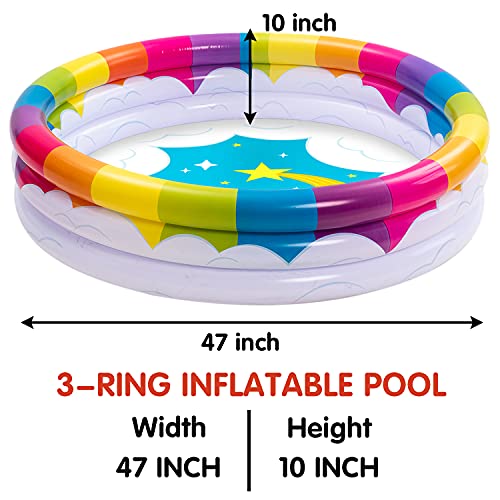 JOYIN Inflatable Kiddie Pool, 2 Pack 47'' Rainbow Unicorn Baby Swimming Pool 3 Ring Swim Pool for Kids, Water Pool for Seasonal Merriment for Ages 3+