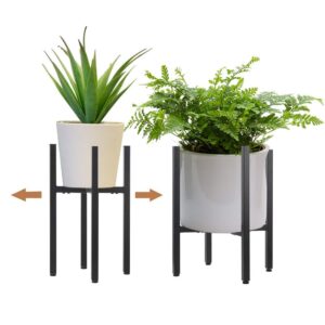 yuetong 2 pack metal plant stand indoor with adjustable width fits 8 to 12 inch pots,mid-century flower holder for corner display-black(planter and pot not included).