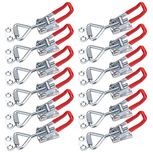 Hedume 12 Pack Pull Latch, Metal Adjustable Door Cabinet Box Case Toggle Latch Hasps Toggle Clamp, 4001, 220Lbs Holding Capacity