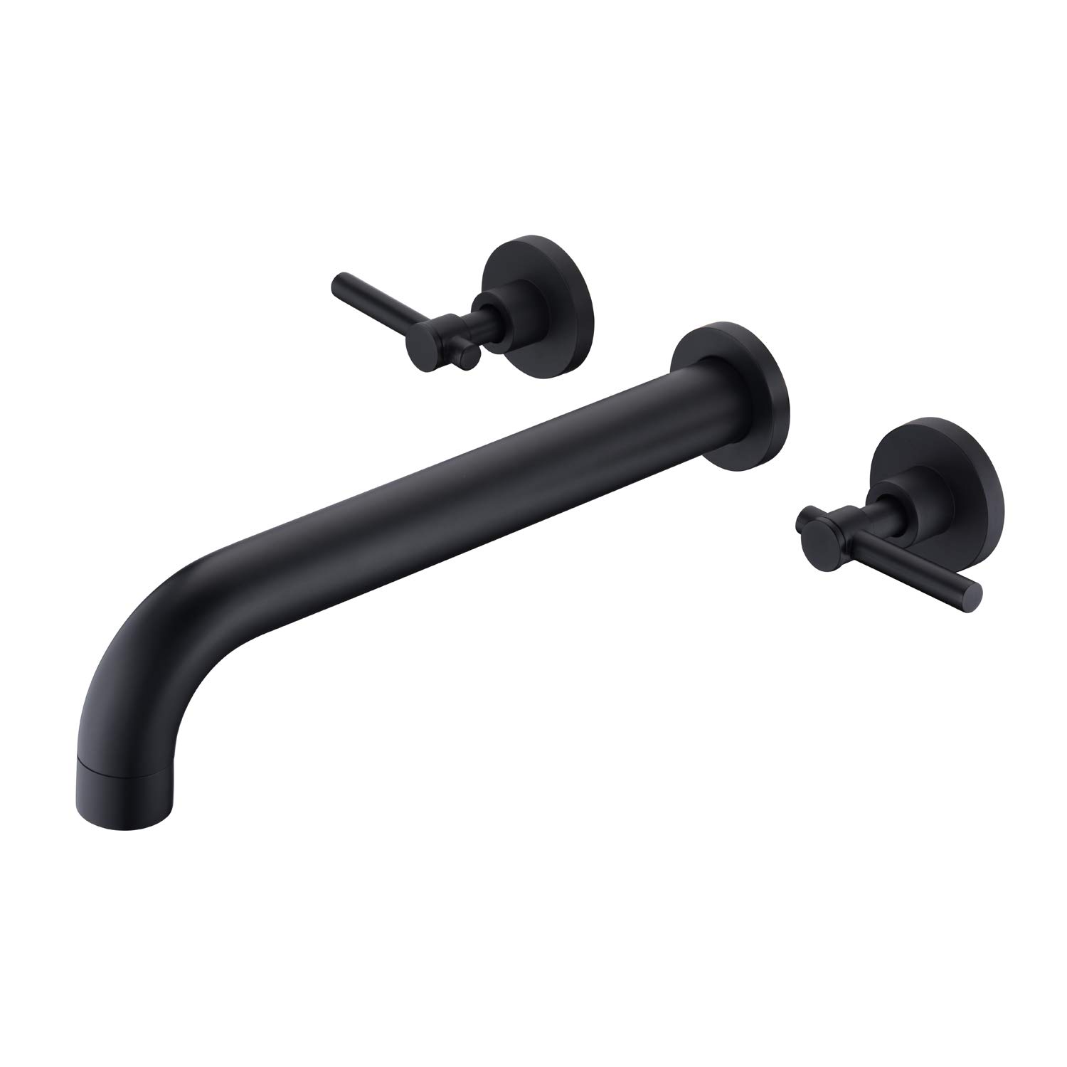 Wall Mount Tub Filler Matte Black Tub Faucet High Flow Two Handles Solid Brass, Long Spout Reach, sumerain