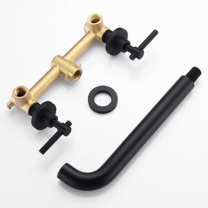 Wall Mount Tub Filler Matte Black Tub Faucet High Flow Two Handles Solid Brass, Long Spout Reach, sumerain