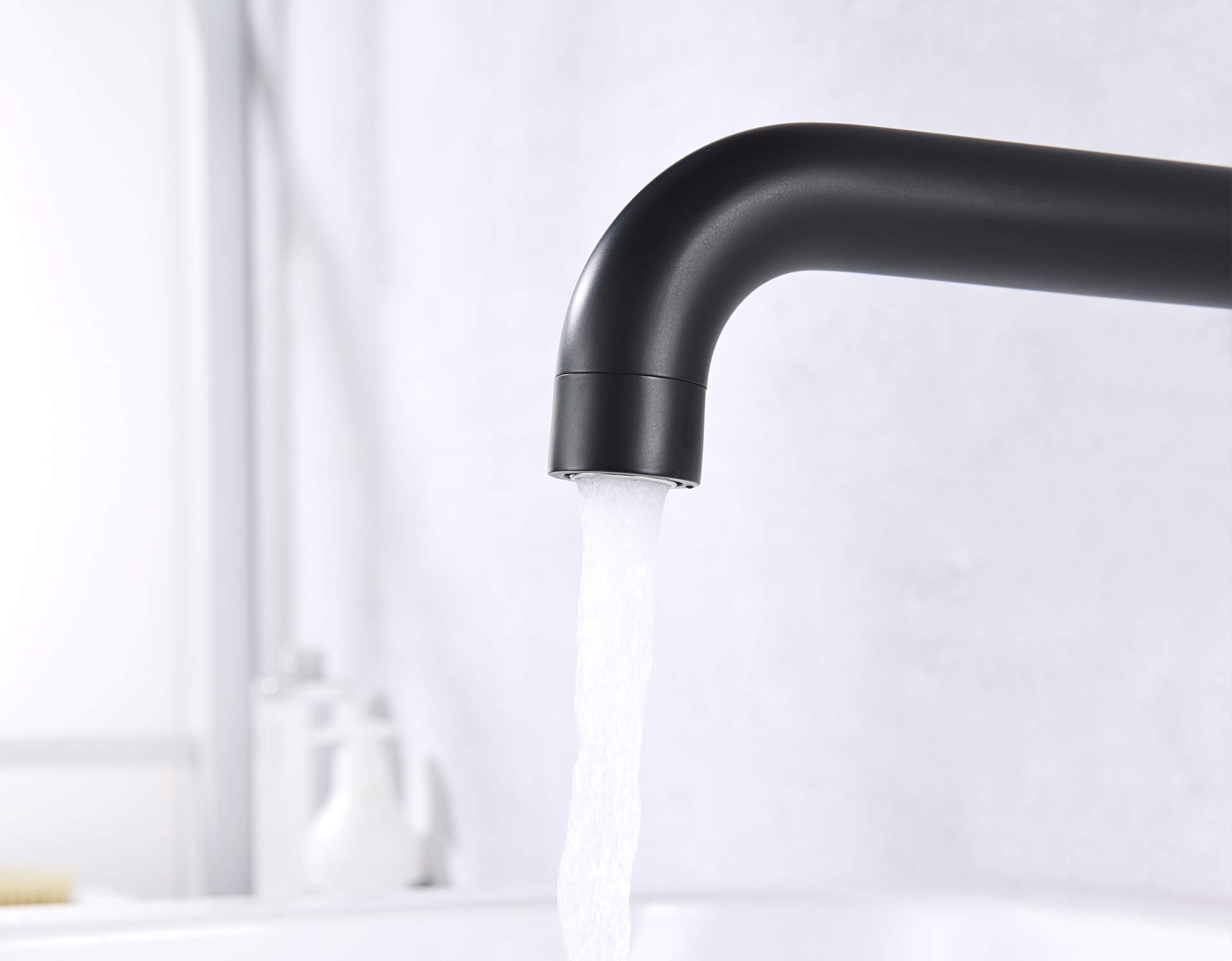 Wall Mount Tub Filler Matte Black Tub Faucet High Flow Two Handles Solid Brass, Long Spout Reach, sumerain