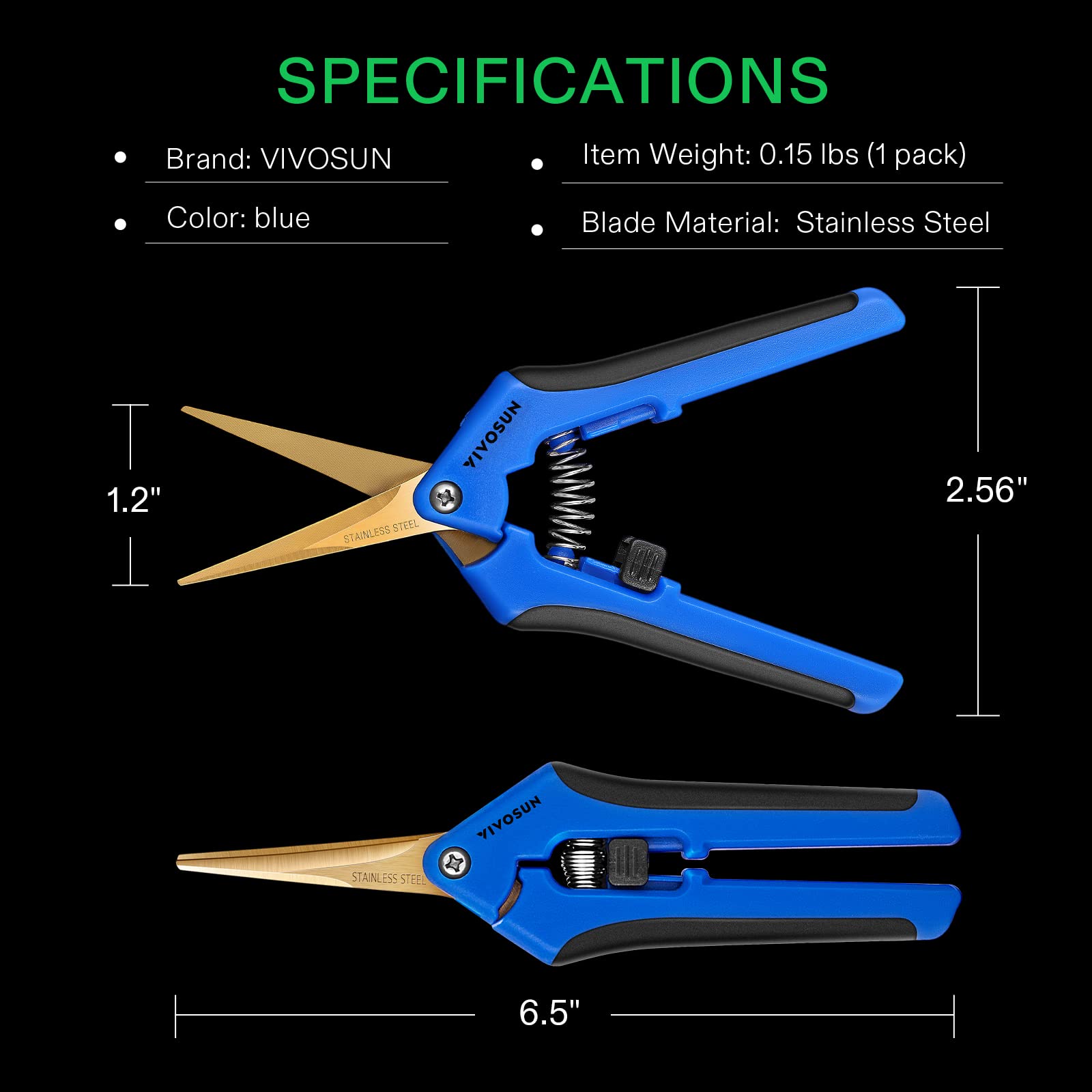 VIVOSUN 2-Pack Curved Gardening Scissors 6.5 Inch Hand Pruner Shear with Titanium Coated Precision Blades