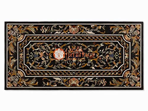 Marble 75"x38" Inches Dining Table Top Pietra Dura Inlay Hard Stone Furniture Home Decor