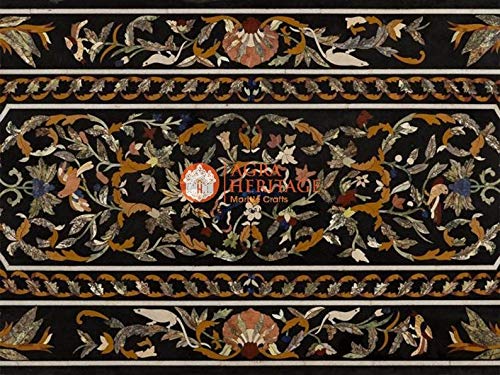 Marble 75"x38" Inches Dining Table Top Pietra Dura Inlay Hard Stone Furniture Home Decor