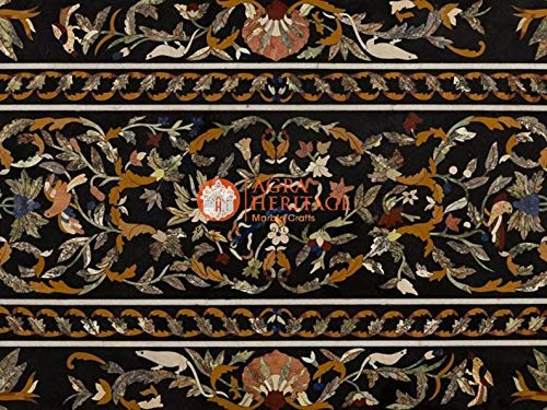 Marble 75"x38" Inches Dining Table Top Pietra Dura Inlay Hard Stone Furniture Home Decor