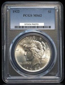 1922 - united states peace silver dollar $1 pcgs ms-62