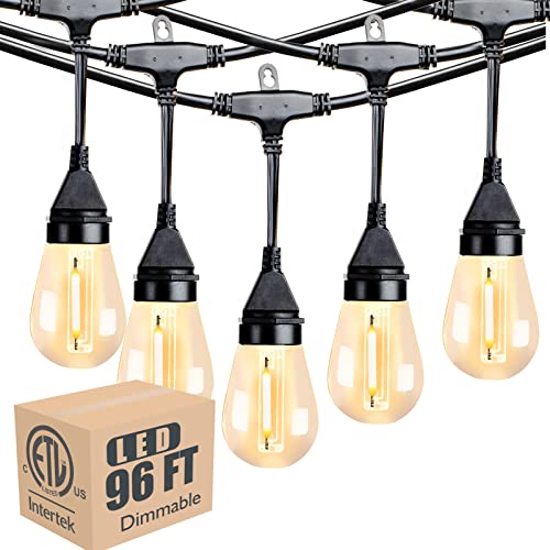 Lightdot 96FT (2x48FT) Outdoor String Lights, Shatterproof Dimmable LED Bulbs String Patio Lights, Outside Lights for Patio, Patio String Lights for Backyard Cafe Bistro Gazebo - ETL Listed