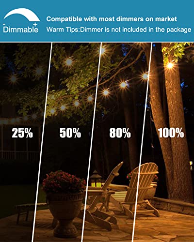 Lightdot 96FT (2x48FT) Outdoor String Lights, Shatterproof Dimmable LED Bulbs String Patio Lights, Outside Lights for Patio, Patio String Lights for Backyard Cafe Bistro Gazebo - ETL Listed