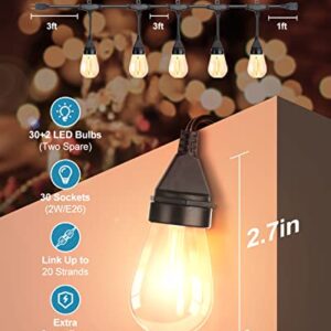 Lightdot 96FT (2x48FT) Outdoor String Lights, Shatterproof Dimmable LED Bulbs String Patio Lights, Outside Lights for Patio, Patio String Lights for Backyard Cafe Bistro Gazebo - ETL Listed