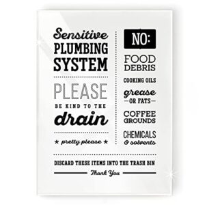 5x7 inch sensitive plumbing please be kind to the drain designer kitchen sign ~ ready to stick, lean or frame ~ premium finish, durable