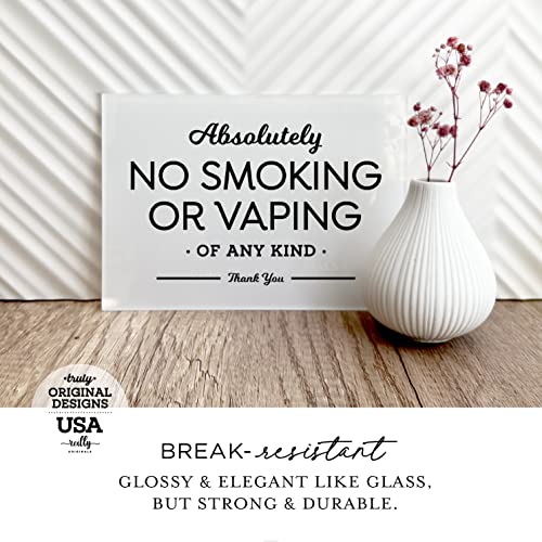 5x7 Inch No Smoking Vaping Designer Sign ~ Ready to Mount, Lean or Frame ~ Premium Finish, Durable (White)