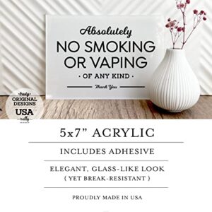 5x7 Inch No Smoking Vaping Designer Sign ~ Ready to Mount, Lean or Frame ~ Premium Finish, Durable (White)