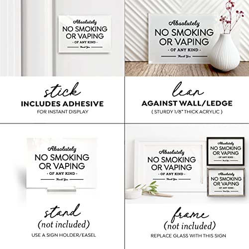 5x7 Inch No Smoking Vaping Designer Sign ~ Ready to Mount, Lean or Frame ~ Premium Finish, Durable (White)