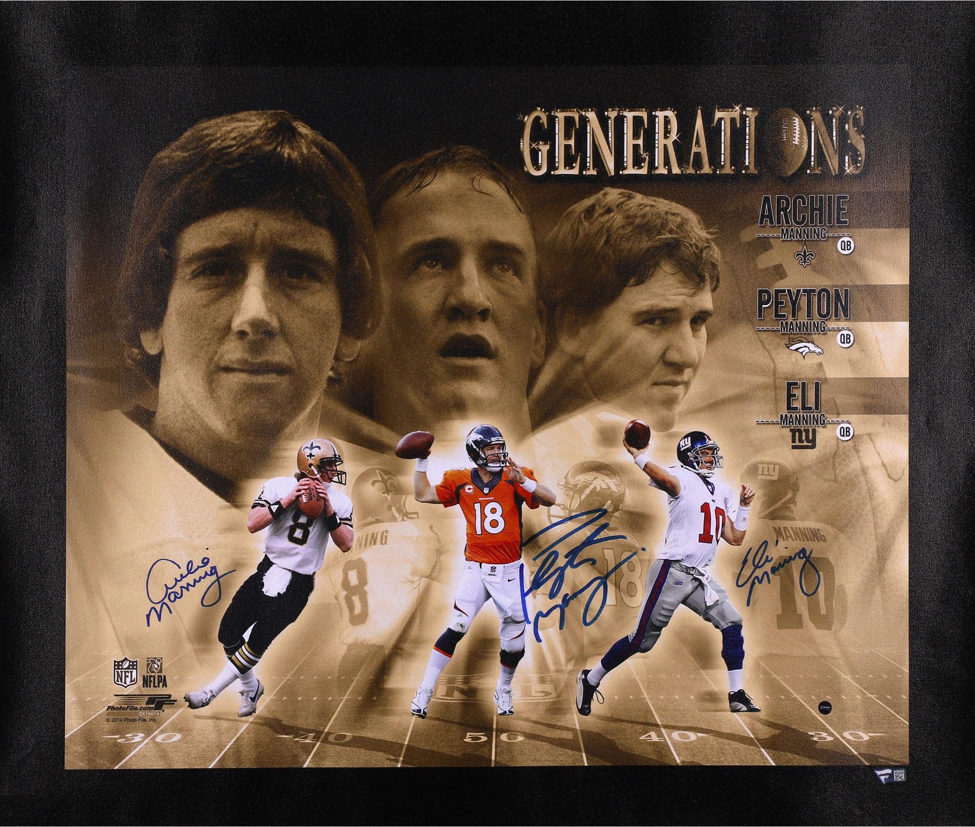 Archie, Peyton, & Eli Manning Autographed Manning Family Generations 20" x 24" Canvas - Autographed NFL Art