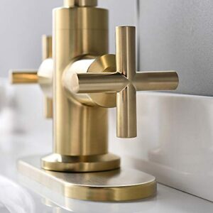 Phiestina Brushed Gold 2-Handle 4 Inch Centerset Bathroom Faucet with Drain,Deck Plate and Supply Hoses, Fit for 1 or 3 Hole, SGF002-10-BG