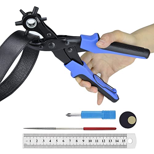 PeoTRIOL Belt Hole Punch, Heavy Duty Hole Punch, Leather Hole Puncher, Oval Hole Punch, Durable Watch Band Strap Shoe Hole Punching Tool Round Packed with a Ruler, Brass Pad, Screwdriver, Grinding Rod