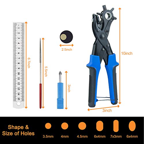 PeoTRIOL Belt Hole Punch, Heavy Duty Hole Punch, Leather Hole Puncher, Oval Hole Punch, Durable Watch Band Strap Shoe Hole Punching Tool Round Packed with a Ruler, Brass Pad, Screwdriver, Grinding Rod