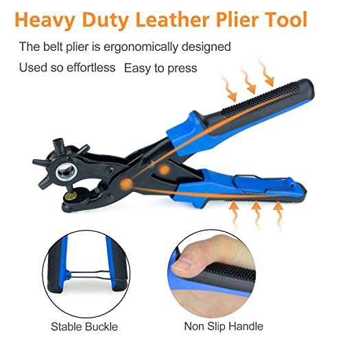 PeoTRIOL Belt Hole Punch, Heavy Duty Hole Punch, Leather Hole Puncher, Oval Hole Punch, Durable Watch Band Strap Shoe Hole Punching Tool Round Packed with a Ruler, Brass Pad, Screwdriver, Grinding Rod