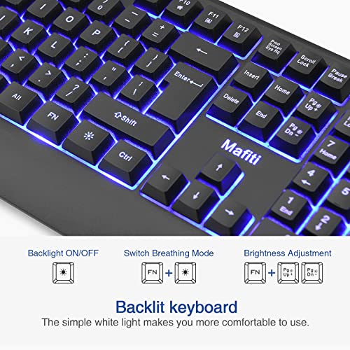 mafiti Computer Office Keyboard Wired USB 104 Keys Full Size Backlit Keyboards Compatible PC Laptop Desktop Windows