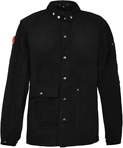 Black Leather Welding Jacket, Heavy Duty FR Heavy Duty Split Cowhide Leahter (X-Large, x_l)