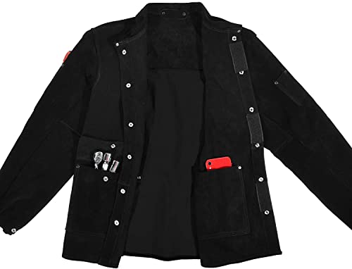 Black Leather Welding Jacket, Heavy Duty FR Heavy Duty Split Cowhide Leahter (X-Large, x_l)