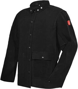 black leather welding jacket, heavy duty fr heavy duty split cowhide leahter (large, l)