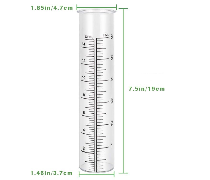 Litake 6" Capacity Glass Rain Gauge Replacement Tube for Yard Garden Outdoor, Overall Size 7.5in Depth x 1.46in Diameter and Weather-Resistant