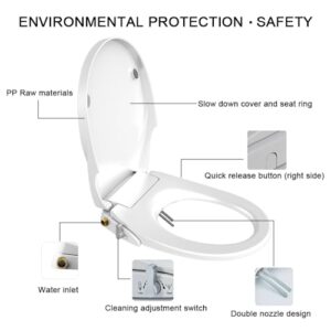 Toilet Seat Bidet Seat with Self Cleaning Dual Nozzles Non electric Separated Rear & Feminine Cleaning Natural Water Spray, soft close toilet seat,Easy DIY Installation