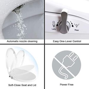 Toilet Seat Bidet Seat with Self Cleaning Dual Nozzles Non electric Separated Rear & Feminine Cleaning Natural Water Spray, soft close toilet seat,Easy DIY Installation