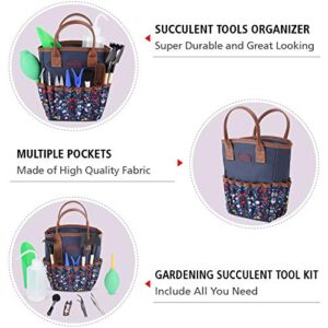 G GOOD GAIN Garden Succulent Kit with Organizer Bag, Indoor Mini Hand Gardening Tool Set, 14 Pieces Tools for Bonsai Planter Miniature Fairy Planting Care.(Blue)