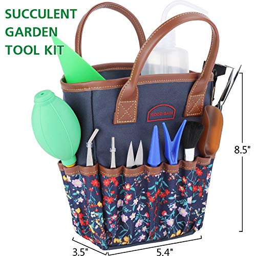 G GOOD GAIN Garden Succulent Kit with Organizer Bag, Indoor Mini Hand Gardening Tool Set, 14 Pieces Tools for Bonsai Planter Miniature Fairy Planting Care.(Blue)