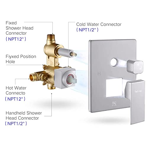 TapLong Brushed Nickel bathroom Luxury Shower System Wall Mounted Shower Faucet Set With High Pressure 10” Square Rain Shower Head and Handheld Shower Head(Rough-In Valve Body and Trim Include)