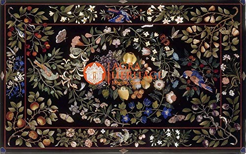 Marble Black Conference 60"x36" Inches Dining Table Top Pietra Dura Inlay Furniture Decor