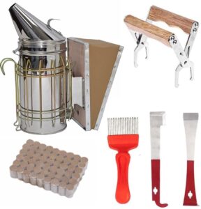 honey lake bee smoker kit, bee smoker for beekeeping included bee hive smoker with 54pcs bee smoker pellets, 2 bee hives tools, frame holder grip, uncapping fork, beekeeping supplies for beekeeper