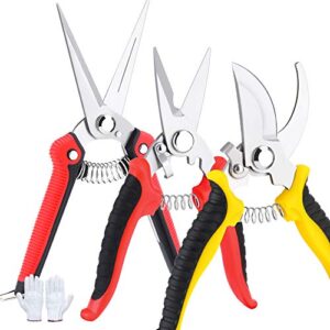 Yeemoutylo Bypass Pruning Shears, Garden Pruning Shears 3 Pack Bonsai Tree Hand Pruning Shears Garden Trimmer Scissors Kit