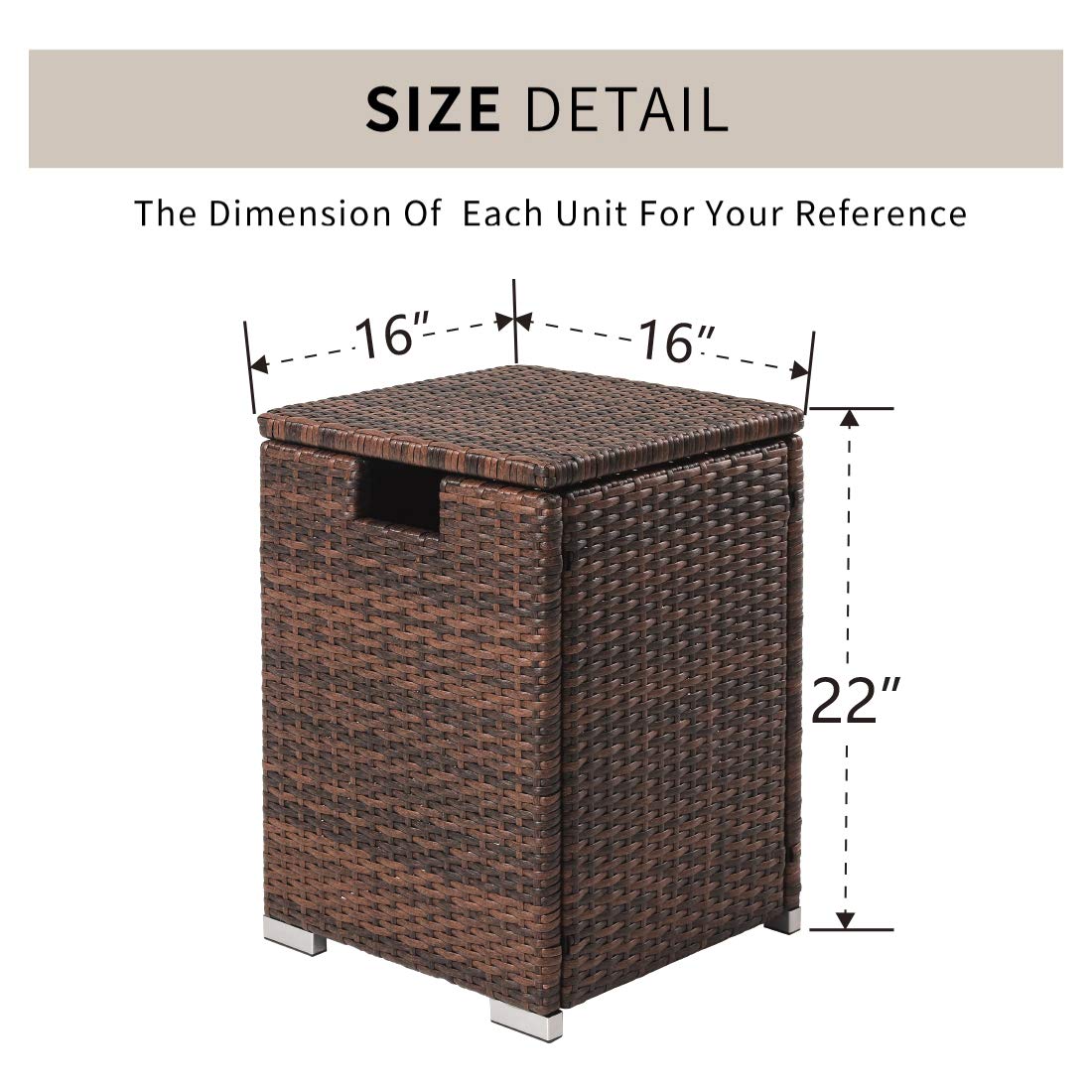 HOMPUS 16-inch Elegant 20LP Propane Tank Cover Patio Table Storage Box Hideaway End Table Outdoor Side Table Patio Storage Box Wicker Ratten Gas Tank Table for Fire Pit Table, Brown Rattan