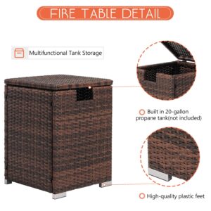 HOMPUS 16-inch Elegant 20LP Propane Tank Cover Patio Table Storage Box Hideaway End Table Outdoor Side Table Patio Storage Box Wicker Ratten Gas Tank Table for Fire Pit Table, Brown Rattan