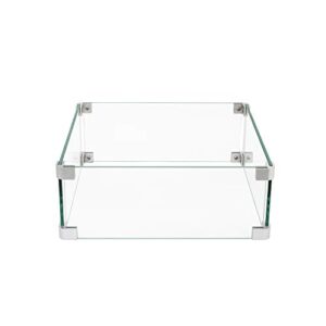 HOMPUS Square Glass Wind Guard,14x14x5.5 inches Tempered Glass for Outdoor Fire Pit Table