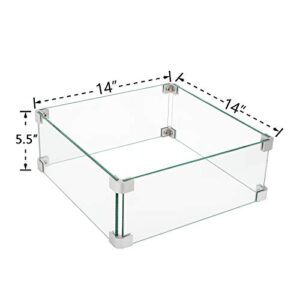 HOMPUS Square Glass Wind Guard,14x14x5.5 inches Tempered Glass for Outdoor Fire Pit Table