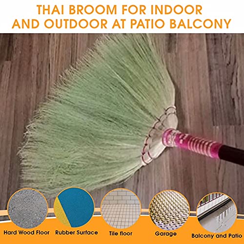 SKENNOVA - Thai Vintage Retro Grass Broom Stick, Long Handle Hand Grip The Reed Tree with Grass Durable Broom Housewarming Gifts Asian Broom 40 inch (Bamboo, 39 inch Tall)