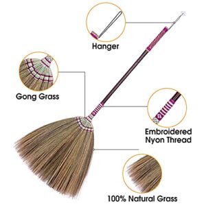 SKENNOVA - Thai Vintage Retro Grass Broom Stick, Long Handle Hand Grip The Reed Tree with Grass Durable Broom Housewarming Gifts Asian Broom 40 inch (Bamboo, 39 inch Tall)