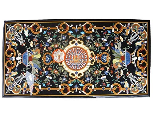 Marble Black Center Dining Table Top Marquetry Inlay Stone Decor |6'x3