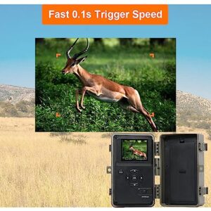 GardePro A3S Trail Camera, 48MP 1296p Game Camera with Clear 100ft No Glow Night Vision, Fast 0.1s Trigger Speed Motion Activated Waterproof, H.264 MP4 Video