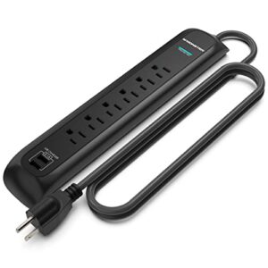 monster 6ft heavy duty black power strip and tower surge protector, 1200 joule rating, 6 120v-outlets, and 2 usb-a ports- ideal for computers, home theatre, home appliances, and office equipment