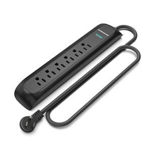 monster 3ft black power strip and tower surge protector, heavy duty protection, 300 joule rating and 6 120v-outlets - ideal for computers, home theatre, home appliances, and office equipment