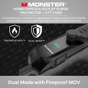 Monster 3ft Black Power Strip and Tower Surge Protector, Heavy Duty Protection, 300 Joule Rating and 6 120V-Outlets - Ideal for Computers, Home Theatre, Home Appliances, and Office Equipment