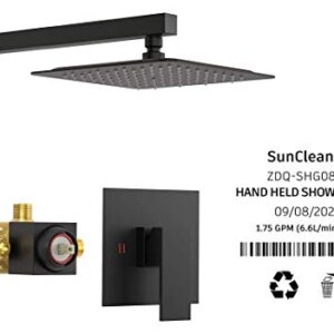 SunCleanse Matte Black Shower Faucet Set with Valve, Bathroom Shower System Included Stainless Steel Metal Rainfall Shower Head and Extra Long Shower Arm