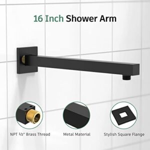 SunCleanse Matte Black Shower Faucet Set with Valve, Bathroom Shower System Included Stainless Steel Metal Rainfall Shower Head and Extra Long Shower Arm